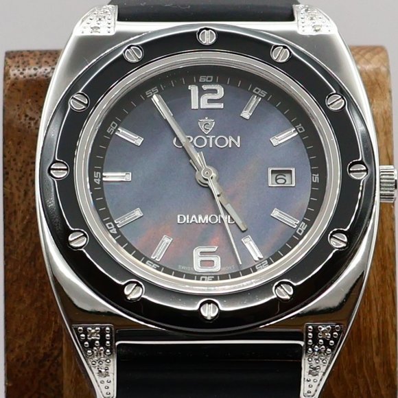Fantastic Croton Diamond Black MOP -Ceramic Bezel- Swiss Movement Complete Set!